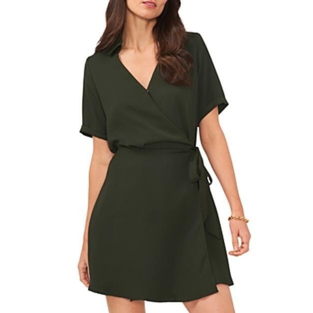 Vince Camuto Womens Collared Wrap Dress Pine Forest, US M